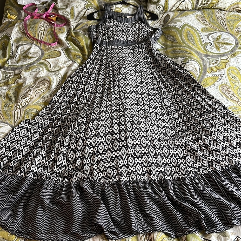 Black and cream print maxi dress
